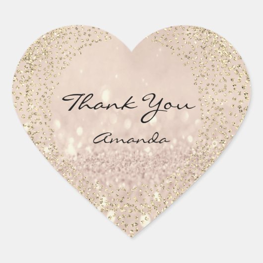 Goud Roos Glitter Naam Blush Roze Hart Dank Hart Sticker (Voorkant)