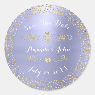 Goud Roos Glitter Save the Date Paarse Amethist Ronde Sticker
