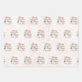 Goud | Roos Gold | Silver Glitter Merry Kerstry Inpakpapier Vel (Voorkant 2)