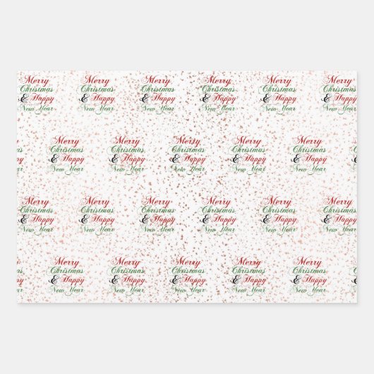 Goud | Roos Gold | Silver Glitter Merry Kerstry Inpakpapier Vel (Voorkant 2)