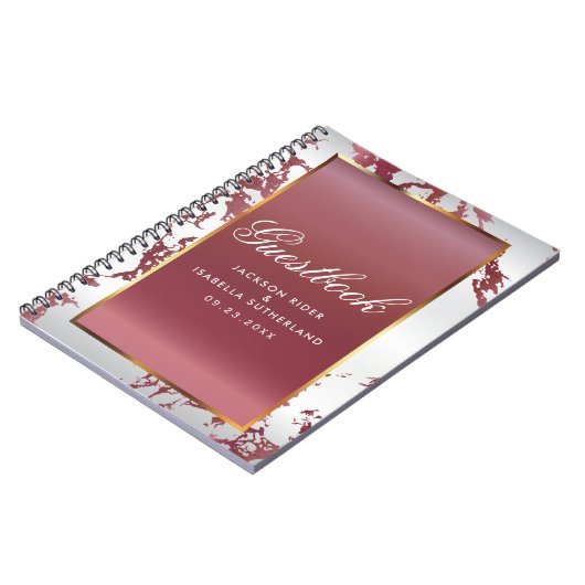 Goud, Roos Goud Marmer & Wit Satijn - Gastboek Notitieboek (Linkerzijde)