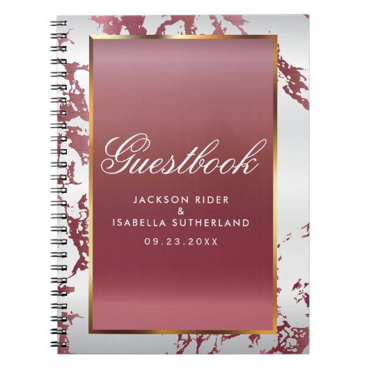 Goud, Roos Goud Marmer & Wit Satijn - Gastboek Notitieboek (Voorkant)