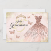 Goud Roos Goud Quinceanera Vlinderjurk Kaart (Voorkant)