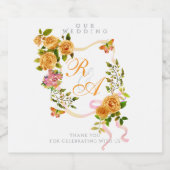 Goud Roos lint Monogram bruiloft Sparkling Wijnetiket (Enkel label)