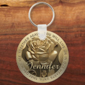 Goud Roos met Naam Memorial Sleutelhanger (Voorkant)