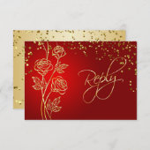 Goud roos op rode, confetti Wedding RSVP (Voorkant / Achterkant)