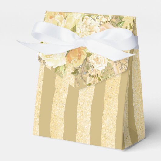 Goud Roos Stripe Floral Favor Box Bedankdoosjes (Voorkant Zijde)