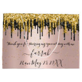 Goud Roos Zwart Drips Favor Bruids Grote Gift Bag Groot Cadeauzakje (Achterkant)