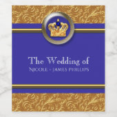 Goud & Royal Blauwe Kroon Elegante Custom Wijn Eti Wijn Etiket (Enkel label)