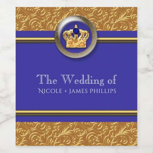 Goud & Royal Blauwe Kroon Elegante Custom Wijn Eti Wijn Etiket (Enkel label)