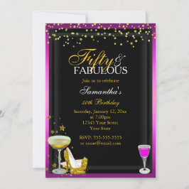 Goud & Roze 50 & Fabulous Verjaardagsuitnodiging Kaart