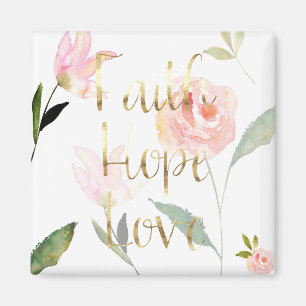 Goud Roze Bloemen Waterverf Faith Hope Love Magneet