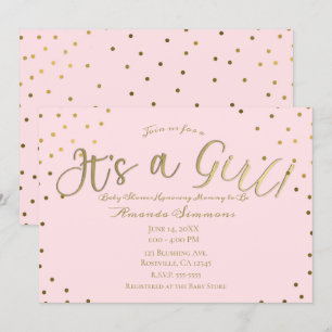 Goud & Roze Blush Modern Het is een Meisje Baby Bo Kaart