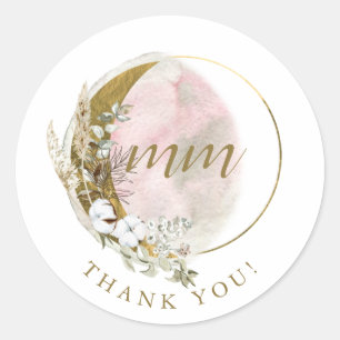 Goud Roze Blush Monogram Waterverf Hemels Ronde Sticker