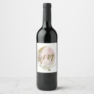 Goud Roze Blush Monogram Waterverf Hemels Zakelijk Wijn Etiket