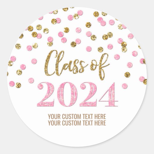 Goud Roze Confetti Afstuderen 2024 Ronde Sticker (Voorkant)