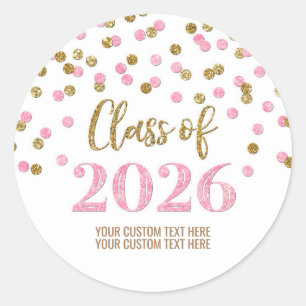 Goud Roze Confetti Afstuderen 2026 Ronde Sticker