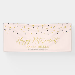 Goud & Roze Confetti   Gelukkig Pensioen Feest Spandoek
