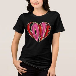 Goud Roze en Rode "Liefde" Hart Tri-Blend Shirt