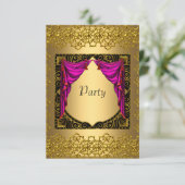 Goud Roze  Feest Kaart (Staand voorkant)