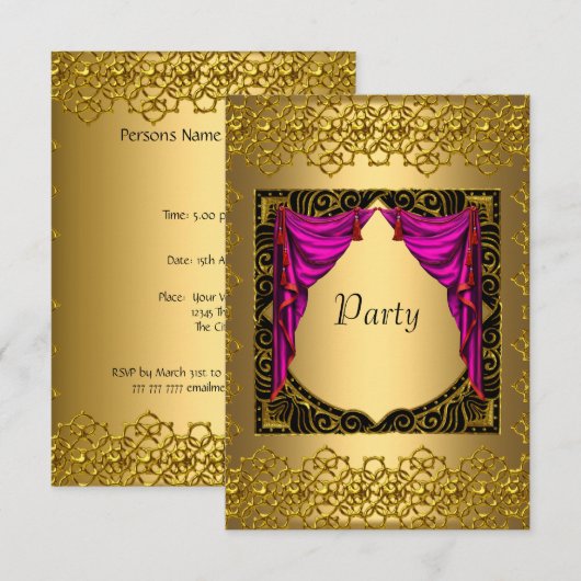 Goud Roze  Feest Kaart (Voorkant / Achterkant)