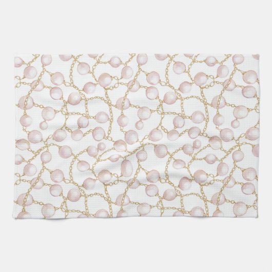 Goud Roze Glam Parels Bruidsmeisjesfeest Theedoek (Horizontaal)