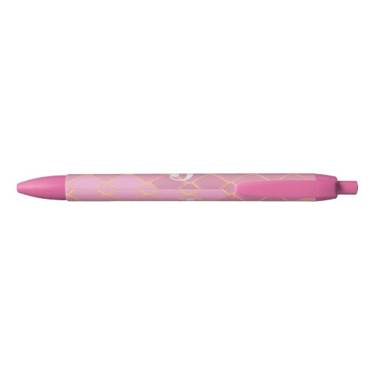 Goud & Roze Glitter Monogram Script Zwarte Inkt Pen (Achterkant)