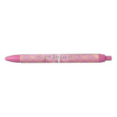 Goud & Roze Glitter Monogram Script Zwarte Inkt Pen (Voorkant)