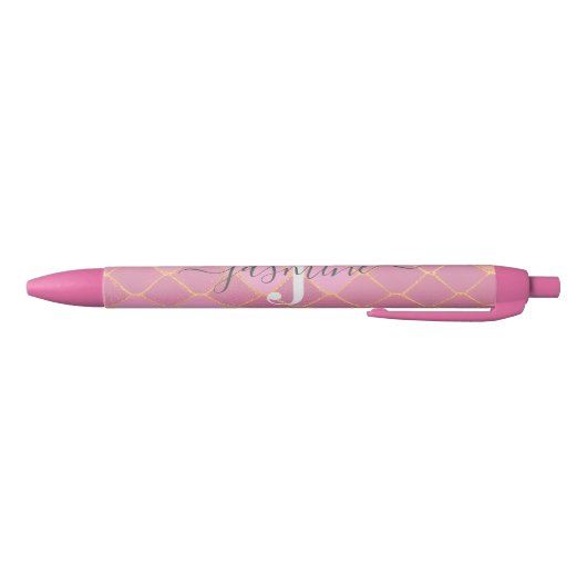 Goud & Roze Glitter Monogram Script Zwarte Inkt Pen (Bodem)