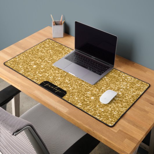 Goud roze glitter textuur en fonkels, monogram bureaumat (Kantoor 2)