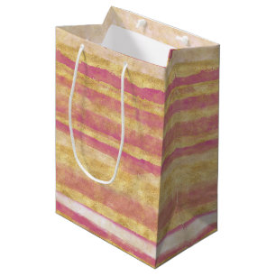 Goud Roze Glitz Strepen Medium Cadeauzakje