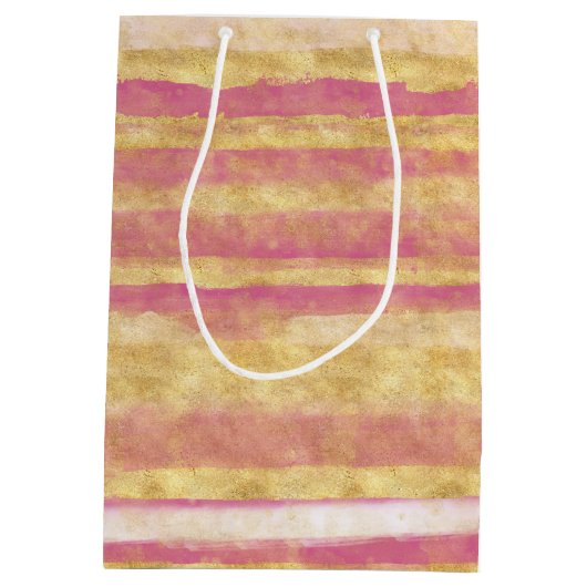 Goud Roze Glitz Strepen Medium Cadeauzakje (Achterkant)