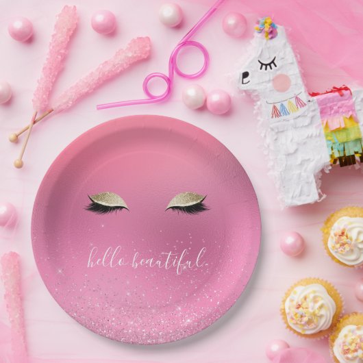 Goud Roze Glitzy Ogen Papieren Bordje (Feest)