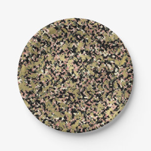 Goud Roze Groen Zwart Camouflage Verjaardagsfeest Papieren Bordje