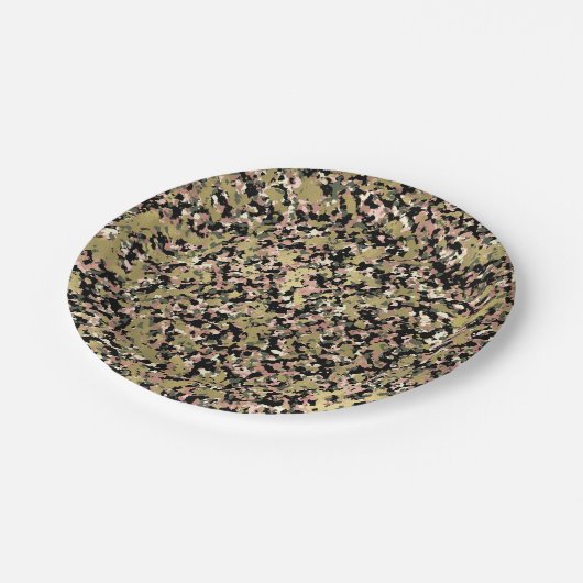 Goud Roze Groen Zwart Camouflage Verjaardagsfeestj Papieren Bordje (Gekanteld)