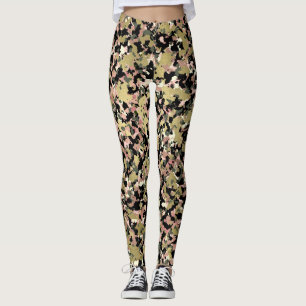 Goud Roze Groen Zwart Camouflagepatroonprint Leggings