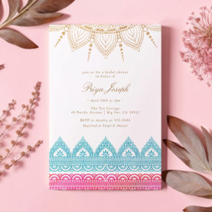 Goud Roze Indische Henna Vrijgezellenfeest Kaart