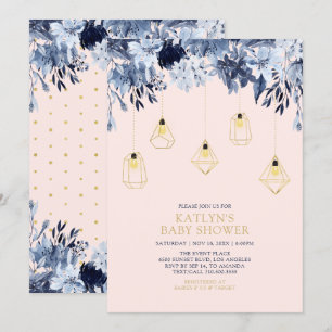 Goud & Roze Lichtjes Boho chic Baby Shower Kaart