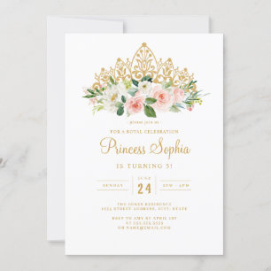 Goud Roze Meisjes Prinses Floral Tiara Verjaardag Kaart