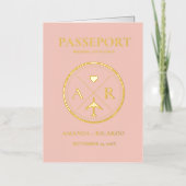 Goud & Roze Pluche Paspoort Bruiloft Uitnodiging (Voorkant)
