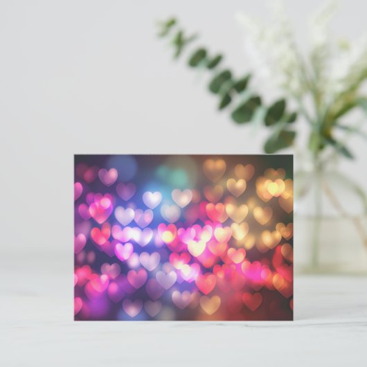 Goud Roze Rood Bokeh Harten Briefkaart (Staand voorkant)