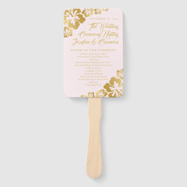 Goud Roze Tropische Hibiscus Bloem Bruiloft Progra Handwaaier