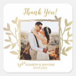 Goud rustiek dank u bruiloft paar foto vierkante sticker