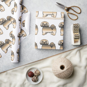 Goud Sable Lhasa Apso Cartoon Hond Patroon Cadeaupapier