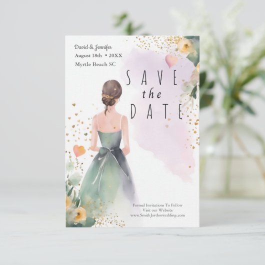 Goud Salie Groen Eucalyptus Save The Date (Staand voorkant)