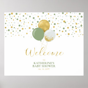 Goud & Salie Groene Ballonnen Welkom Baby Shower Poster