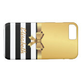 Goud satijn ZWART wit streep GOUD BOW MONOGRAM Case-Mate iPhone Case (Achterkant (Horizontaal))
