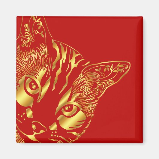  goud schattig gezicht kat magneet (Voorkant)