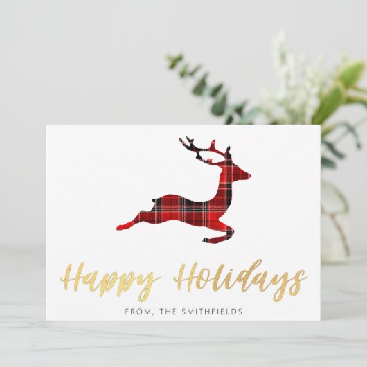 Goud Schilderen Buffalo Geruite Hert Kerstmis Feestdagenkaart (Staand voorkant)