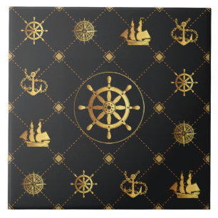 Goud Schip Wiel Tegeltje